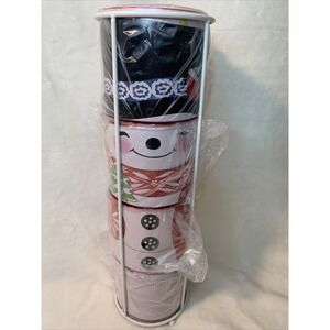 Temp-tations Set of 4 Winter Whimsy Stacking Mugs w/ Wire Stand in Snowman NEW